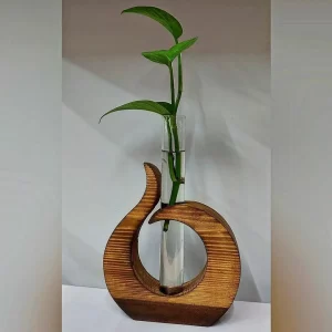 دکوری چوبی گلدان شیشه ای